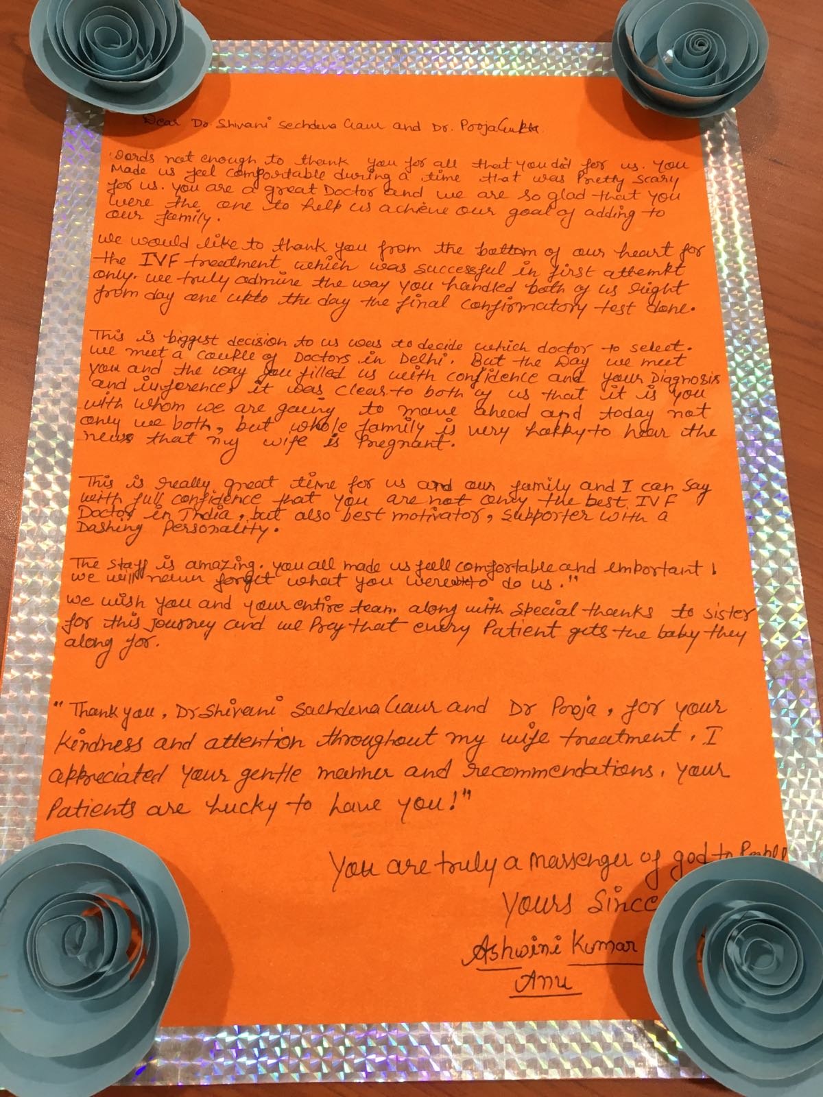 Heartfelt Thanks to Dr. Shivani & Dr. Pooja