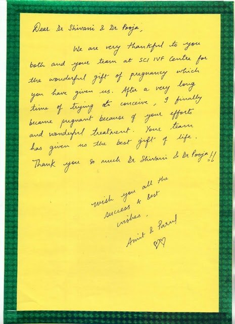 Gratitude to SCI IVF Hospital