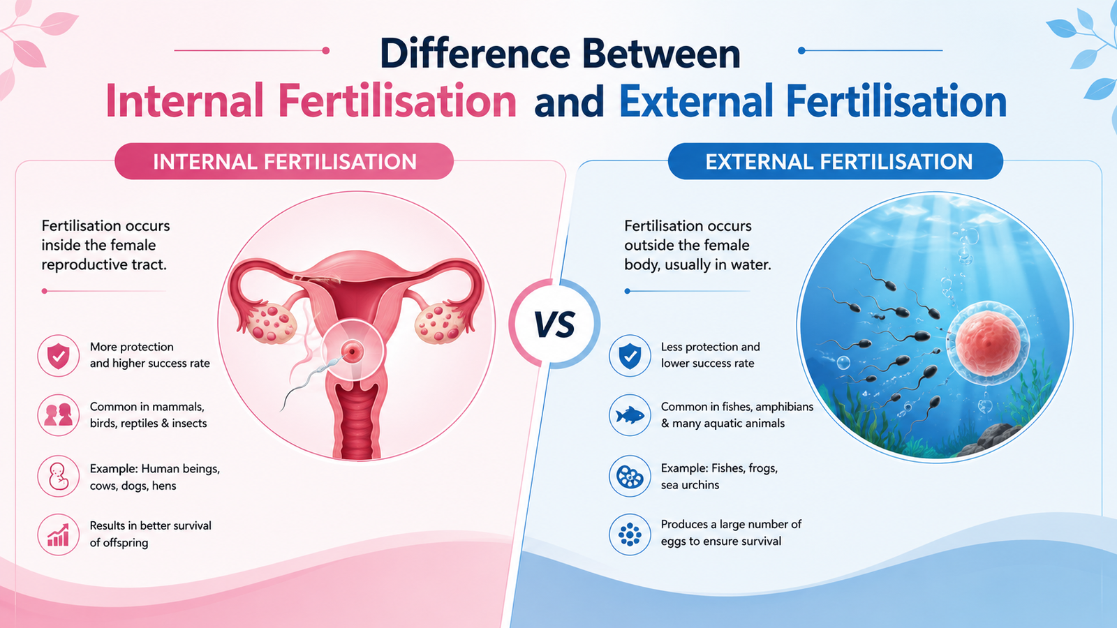 Difference Between Internal Fertilisation and External Fertilisation